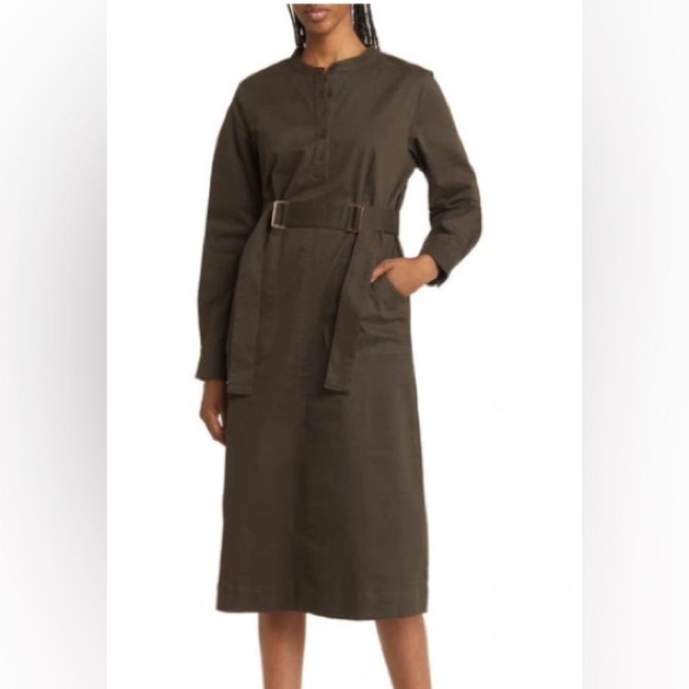 Nordstrom Olive Green Belted Dress Du Paradie Size Small